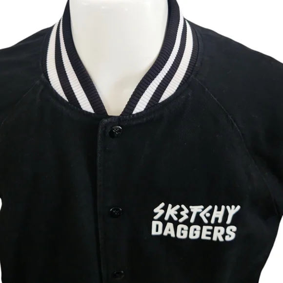 Sketchy Tank x Swallows & Daggers Varsity Jacket extremely Rare Exclusive Black - Picture 5 of 12